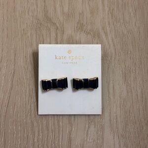 Kate Spade “Take A Bow” Blue Enamel Gold Tone Pushback Earrings